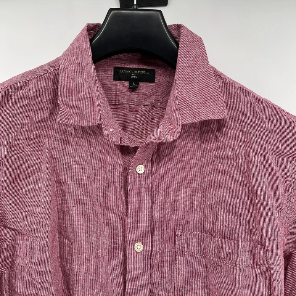 Banana Republic Linen Blend Shirt Mens Large Red Slim Fit Button Down Classic